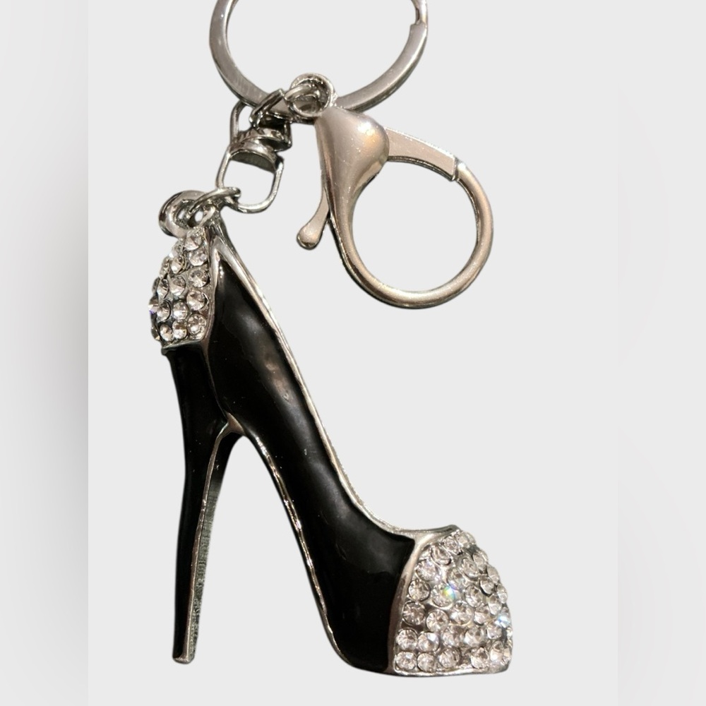Black Silver Rhinestone High Heel Bag Charm Keychain